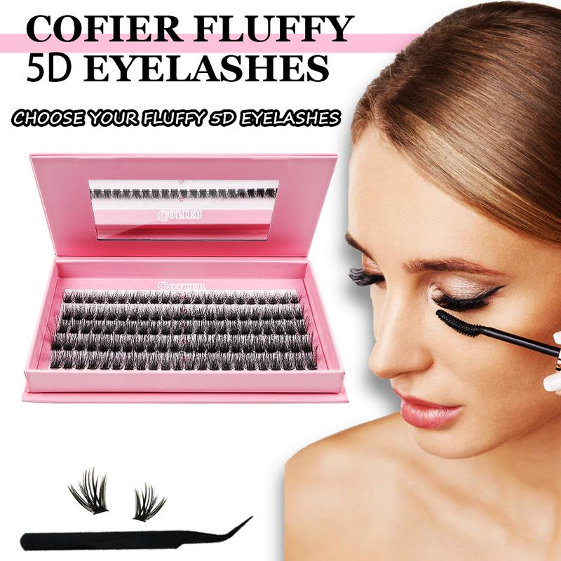 Cofier DIY Lash Kit Press on Lash No Glue Lash Self-Adhesive Eyelash Kit Individual Lashes Beginner Friendly Eyelashes with Tweezers(80 90 120 Pcs)