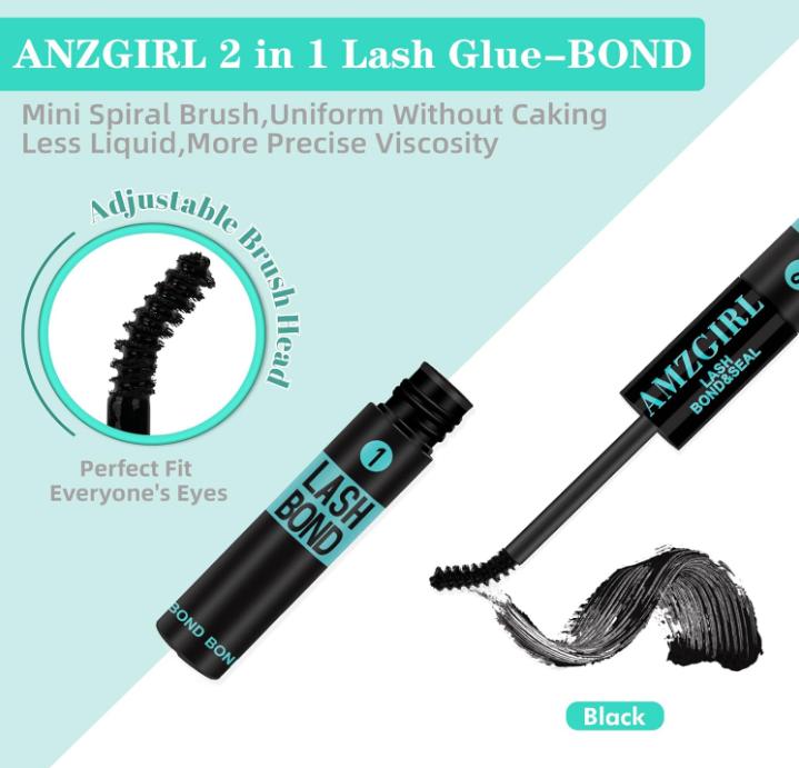 Lash Bond and Seal Eyelash Cluster Glue House of Lash Clusters Mascara Wand 10ml Long Lasting 72 Hours Black Cluster Lash + Lash Seal 2 in 1 Lash Clusters at Home by AMZGlRL(Black)