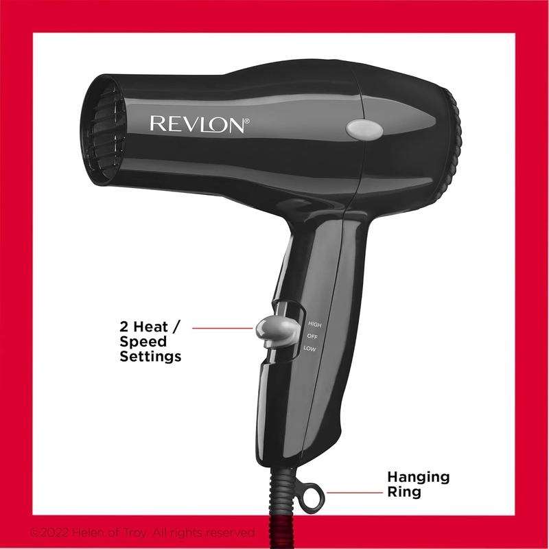 Travel Hair Dryer | Salon-Style Blowouts, Lightweight Design, 1875 Watts for Fast Drying with 2 Heat & Speed Settings for Drying and Styling Flexibility (Black)