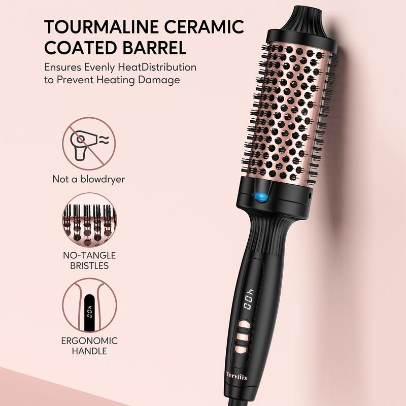 Terviiix Negative Ion Thermal Brush, Heated Round Brush with Adjustable Temperature,  Effortlessly Creates 90's Voluminous Style, Black Gold