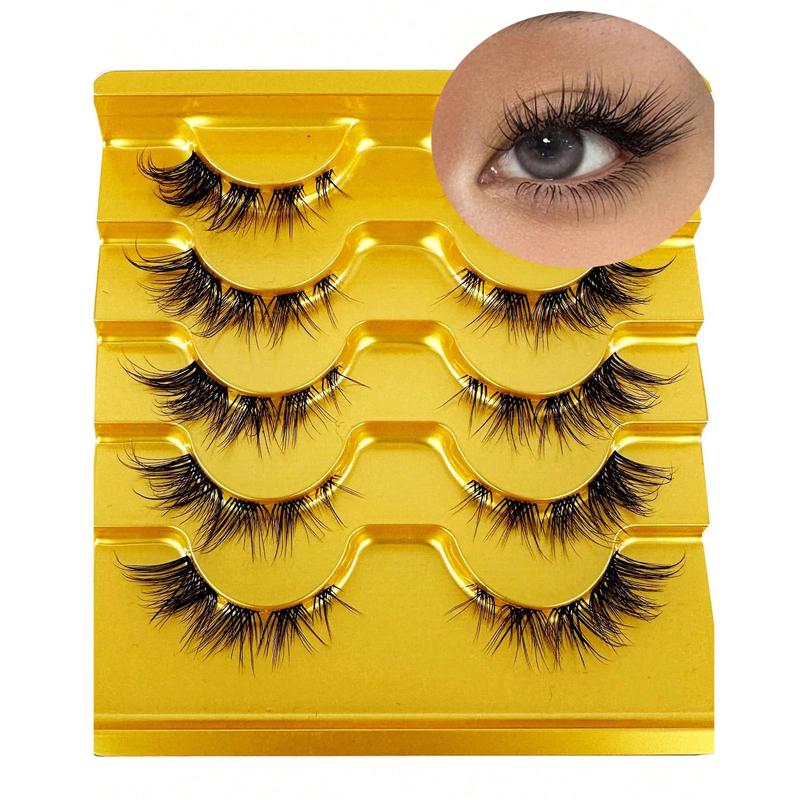 Natural Look Eyelashes Extensions, 5 Pairs Eye Lashes Cluster, Clear Band False Eyelashes, Eye Makeup Products for Women & Girls