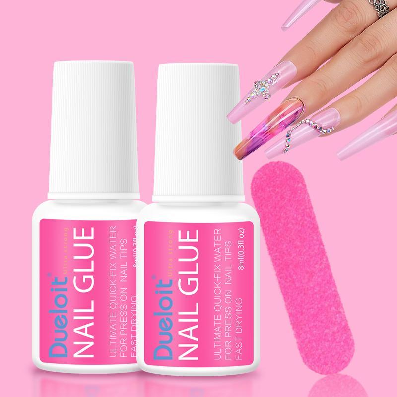 8ml Quick Dry Nail Polish Gel Glue with Nail File, 3 Counts, 2 Manicure Glue and 1 Nail Polishing File Strip, for Girls and Women, Fall Gift, Upside Down Nails, Christmas, Christmas Gift