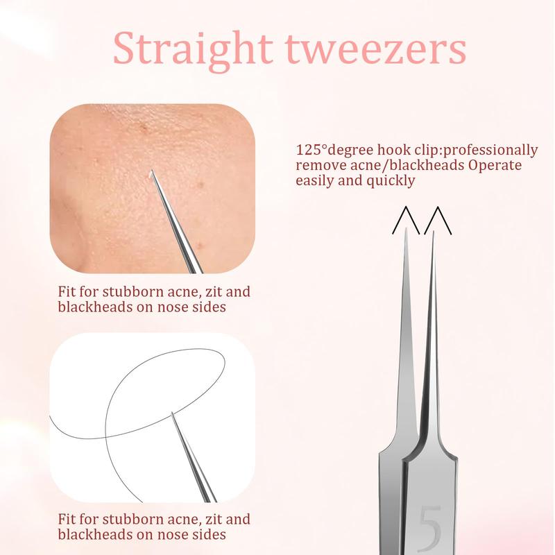 5 Pieces Blackhead Removal Tools Including Ingrown Hair Tweezers Comedones Extractor Tools and Blackhead Tweezers Comedones Extractor Tools for Men and Women to Remove Facial Acne, Hair