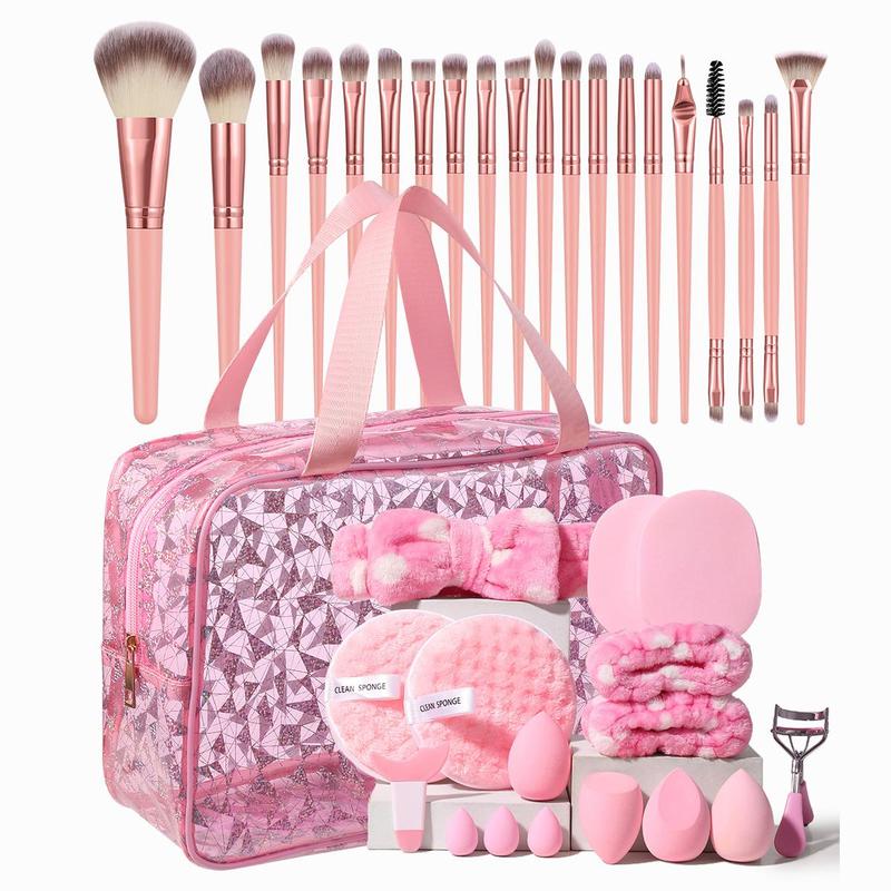 Makeup Tool Set, 37pcs set Makeup Brushes Facial Cleansing Puff Makeup Sponges Hairband Wristband Kit, Professional Makeup Tools Set