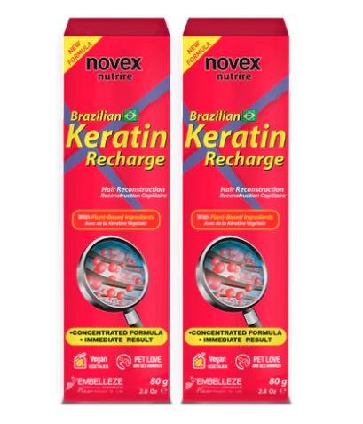 Pack of 2 - Novex Keratin Recharge Leave In Conditioner, Reconstructive Keratin, Frizz Control and Damage Repair, 2.8 Oz - Hair Treatment hair plus Haircare Lightweight