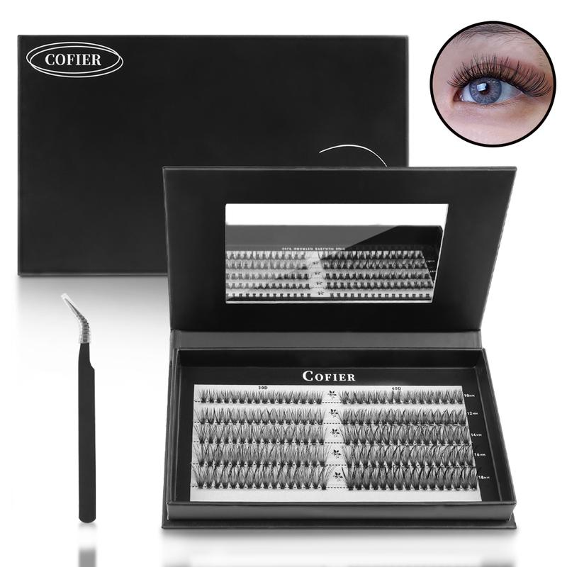 Cofier DIY Lash Kit Press on Lash No Glue Lash Self-Adhesive Eyelash Kit Individual Lashes Beginner Friendly Eyelashes with Tweezers(80 90 120 Pcs)