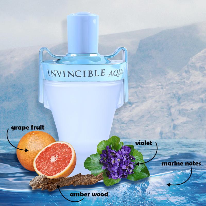 Invincible Aqua Eau De Toilette Natural Spray Cologne for Men 100ml 3.4fl.oz. - Fragrance for Men