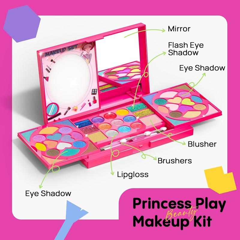 Kids christmas Makeup Kit for Girl, Washable Real Safe & Non-Toxic Little Girl Makeup Set, Pretend Play Princess Toys for 3-6 Year Old Kids Girl Toys