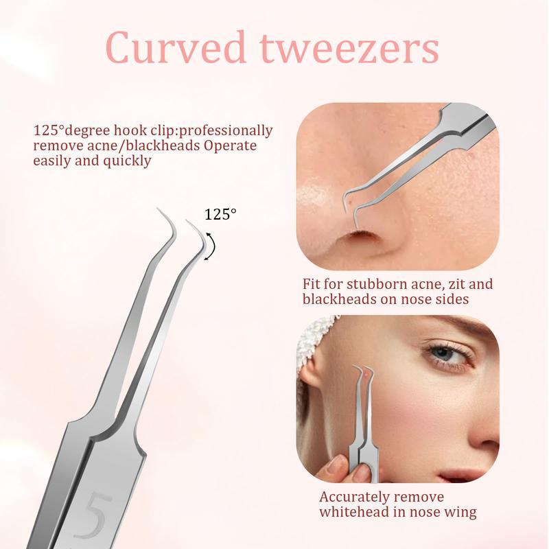 5 Pieces Blackhead Removal Tools Including Ingrown Hair Tweezers Comedones Extractor Tools and Blackhead Tweezers Comedones Extractor Tools for Men and Women to Remove Facial Acne, Hair