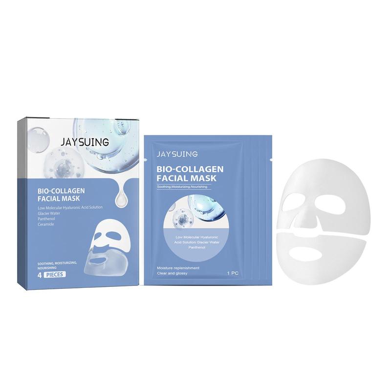 Collagen Facial Mask with Mask Bowl & Spatula, 4 Counts box Moisturizing Facial Mask, Hydrating Face Mask, Face Care Product for Women & Men