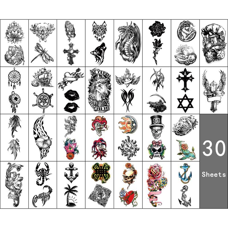 46 Sheets Full Arm Temporary Tattoo Waterproof For Men(L22.8xW7), Fake Tattoos for Women Lion Tiger Clock Flower Skeleton Animals Design, Hand Forearm Shoulder 3D Temporary Tattoos Stickers