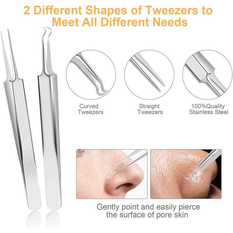 Pimple Popper Tool Kit, 9 count Blackhead Remover Tools with Tweezers, 16-Heads Professional Acne Zit Pimple Popper Extraction Tools, Whitehead Comedone Extractor Kit for Facial Nose