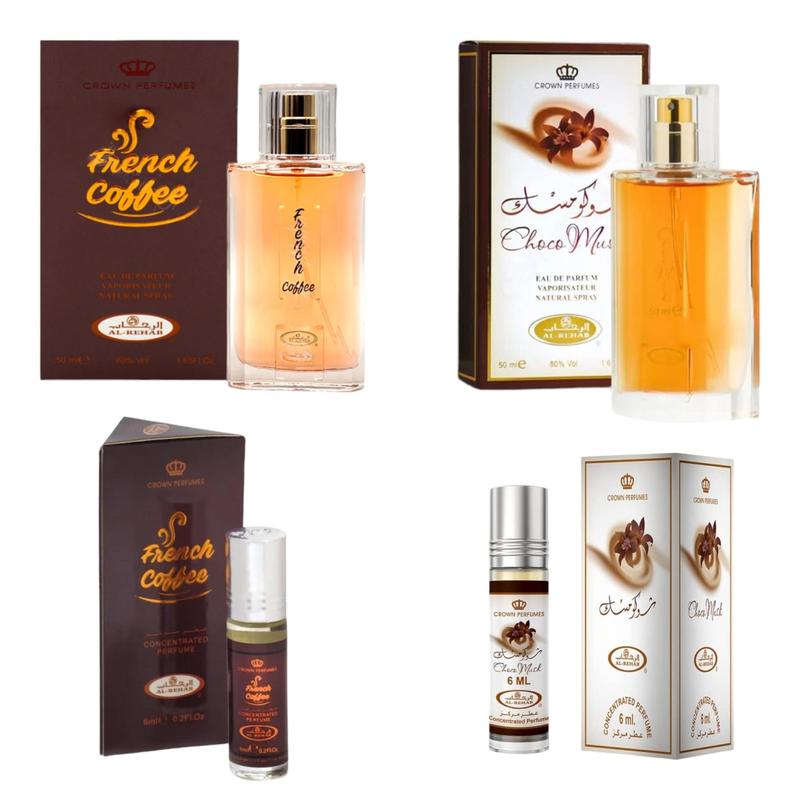 (Combo Bundle Pack) 50ml Choco Musk + French Coffee + 6ml Choco Musk + French Coffee - Perfume Spray by Al-Rehab