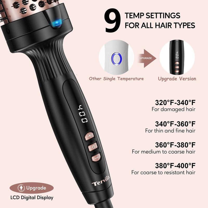 Terviiix Negative Ion Thermal Brush, Heated Round Brush with Adjustable Temperature,  Effortlessly Creates 90's Voluminous Style, Black Gold