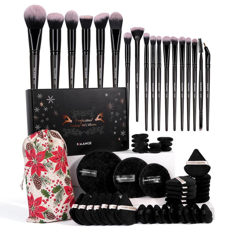 Makeup Tool Set, 1 Set Makeup Brush & Makeup Remover Pads & Makeup Powder Puff & Storage Bag, Professional Makeup Tools for Women