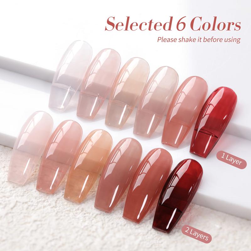 BORN PRETTY 6 Colors Jelly Gel Polish Set Rose Red Nude Jelly Gel for Autumn Nail Art DIY at Home Nail Care Nail Art Manicure Christmas Gifts Easy to Use