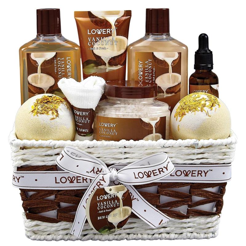 Bath and Body Gift Basket For Women and Men – 9 Piece Set of Vanilla Coconut Home Spa Set, Includes Fragrant Lotions, Extra Large Bath Bombs, Coconut Oil, Luxurious Bath Towel & More Body Care Comfort Cosmetics Skin Repair