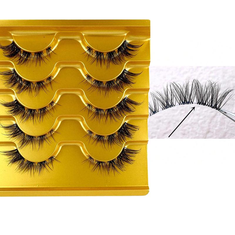 Natural Look Eyelashes Extensions, 5 Pairs Eye Lashes Cluster, Clear Band False Eyelashes, Eye Makeup Products for Women & Girls