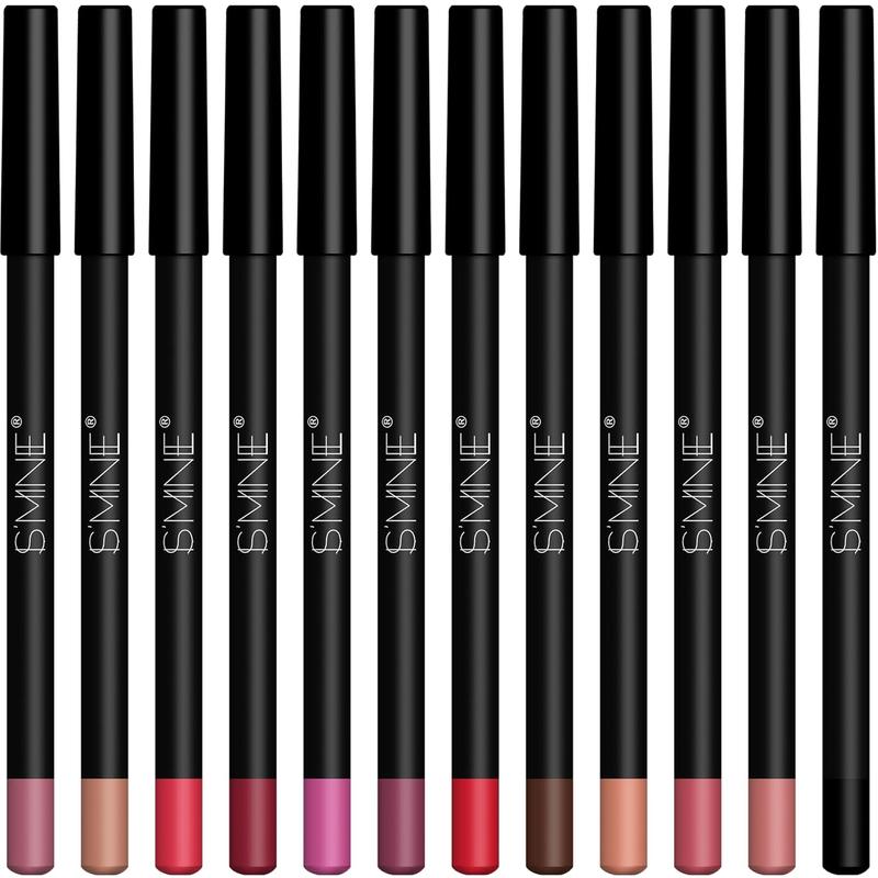 Matte Lip Liner Set - 12 High Pigmented Longwear Soft Pencils - Ultra Fine, Smooth & Natural (Set 1)