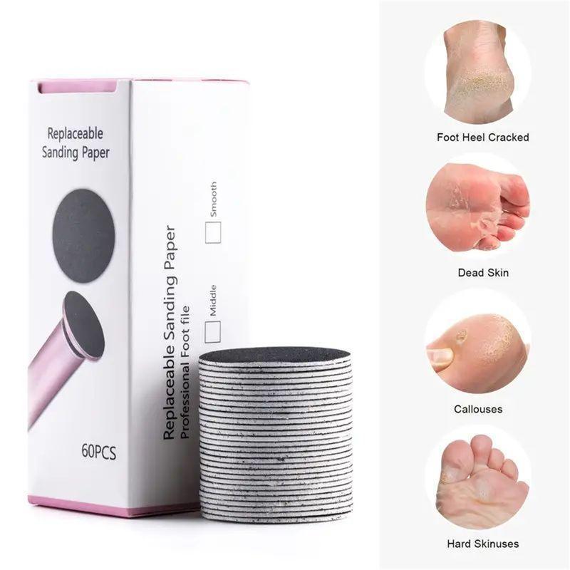 Electric Foot Callus Remover, Speed Adjustable Professional Pedicure Machine with 60 PCS Replacement Sandpaper Disks and Brush, Foot Care Tool to Remove Dry, Dead, Hard, Cracked Skin&Calluses Manicure Nail