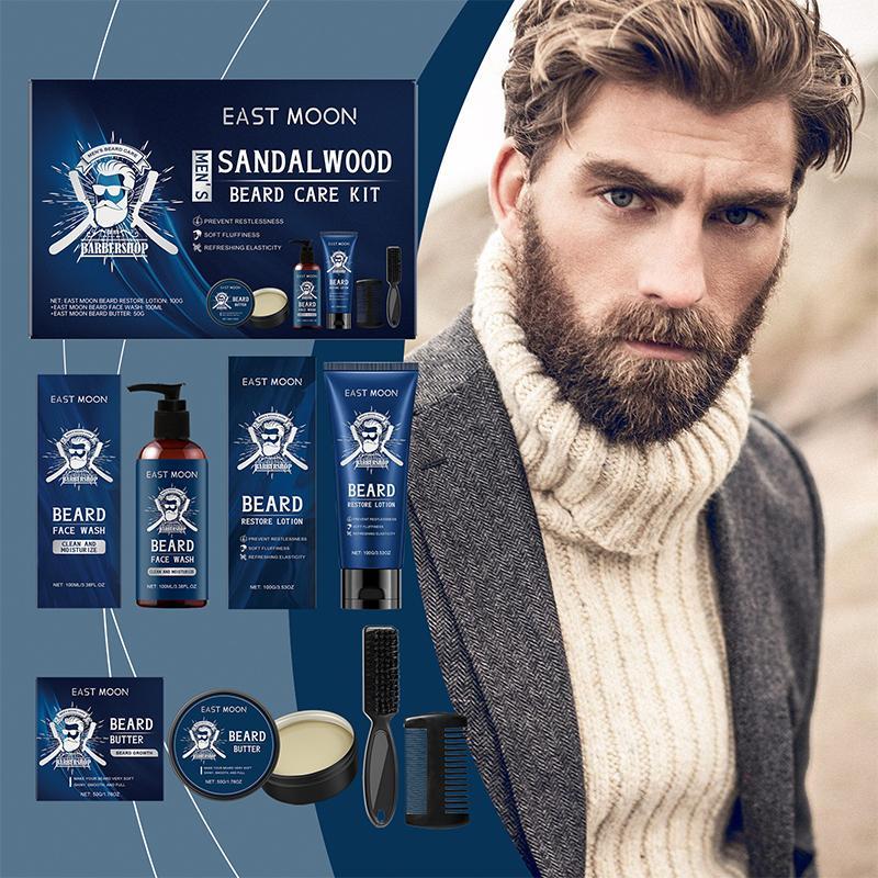 Men's Beard Care Set, 1 Set Including Beard Shampoo & Beard Condition & Beard Moisturizing Oil & Beard Shaver & Blades & Brush & Comb, Beard Styling Tool for Men