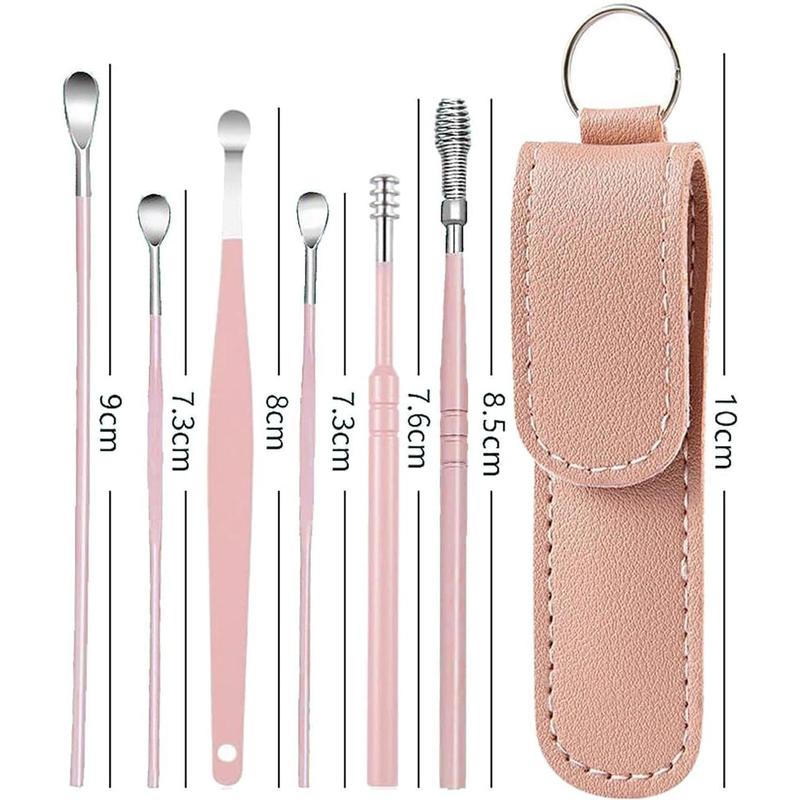 6 Pcs Ear Wax Removal Kit,Ear Cleaner Tools: Mini Portable Ear Scope with Stainless Steel 360° Spiral Ear Massage Cleaning Tool for Adults Kids - Ear Wax Remover with Storage Box(Pink)Thanksgiving, Christmas, New Year Gift