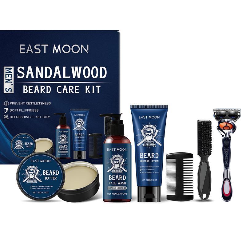 Men's Beard Care Set, 1 Set Including Beard Shampoo & Beard Condition & Beard Moisturizing Oil & Beard Shaver & Blades & Brush & Comb, Beard Styling Tool for Men