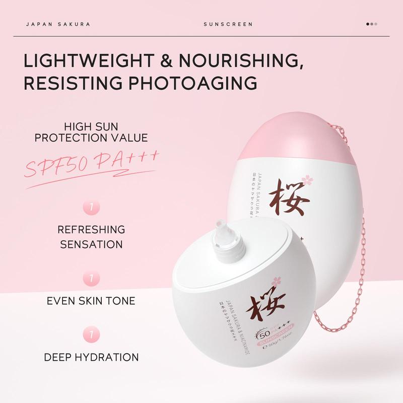 Japanese Sakura Sunscreen Kit, Moisturizing Comprehensive & Lasting Protection SPF50 Cream, Sunscreen Lotion for All Skin Types