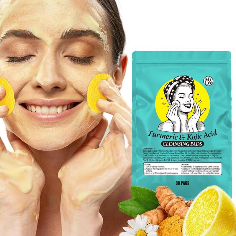 Turmeric Kojic Acid Cleansing Pad, 30pcs set Gentle Exfoliating Face Pads, Facial Skin Care Kit Suitable for Body Bathing, Face Cleaning Supplies