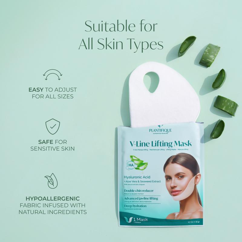 Plantifique V Line Lifting Mask - Double-Chin Remover - Snatched Jawline - Jawline Mask for a Defined Look - Vegan Mask - Smooths Fine Lines - Hydrating, Sensitive Skin, Hyaluronic Acid, Hypoallergenic Fabric, Korean Beauty, Cruelty-Free Skincare Comfort