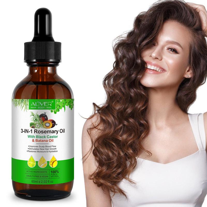 3 in 1 Rosemary & Black Castor & Batana Hair Oil (60ml), Moisturizes Hair and Makes Hair Look Thicker, Healthy Hair Penetrates Root to Tip