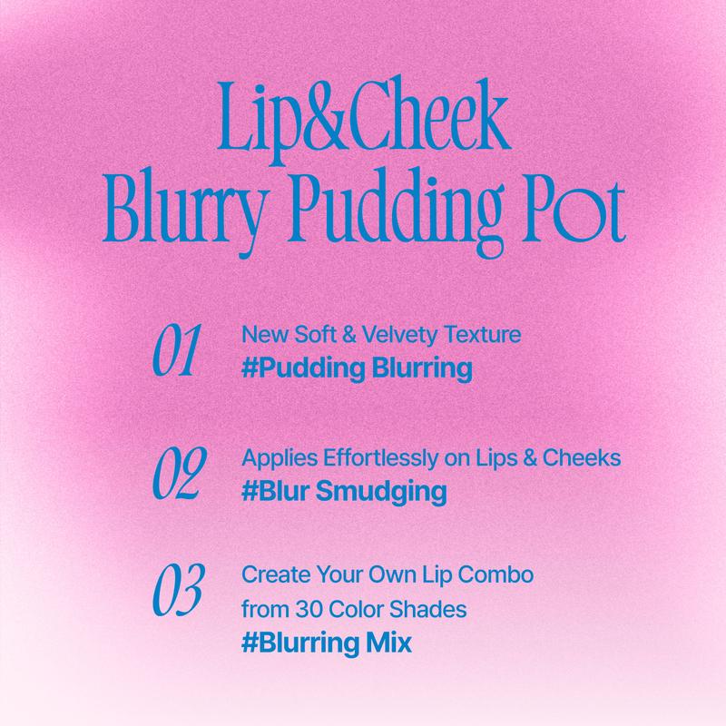 [Like Cherry] fwee Lip&Cheek Blurry Pudding Pot | Makeup Blush and Blurred Matte Lips | Pudding Texture, Airbrushed Finish | 2 colors (Like+Cherry) + Lip brush makeup set