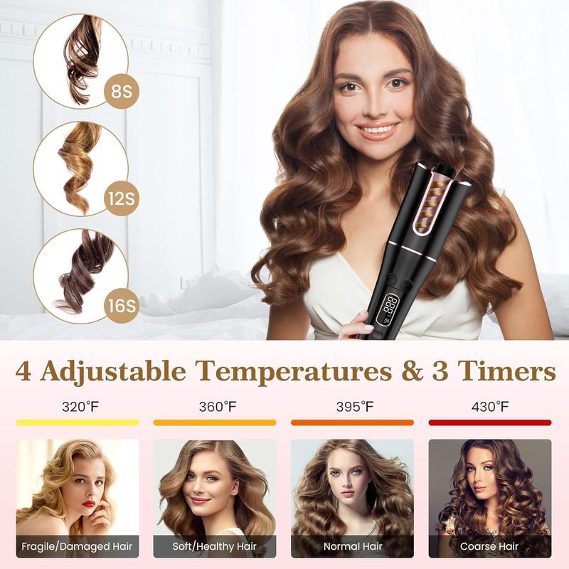 Automatic Hair Curler, 1 Count Auto Hair Curling Iron Wand with 4 Temperatures & 3 Timers & LCD Display, Professional Hair Styling Tool for Women