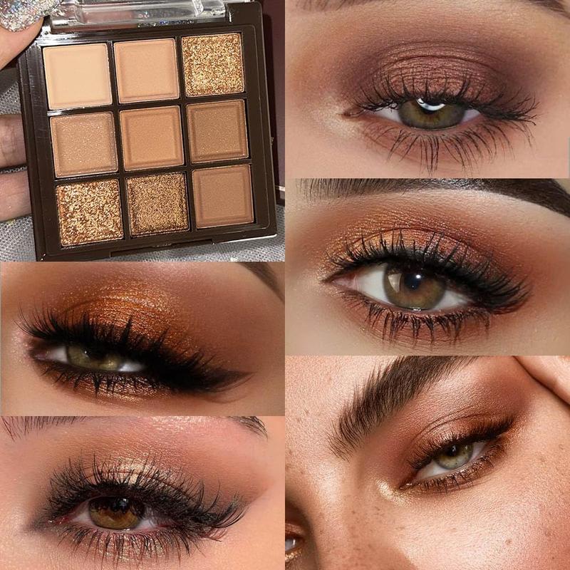 Rose Gold Dark Brown Eyeshadow Palette - 9 Color Matte Shimmer Highly Pigmented Nude Palette for Natural-Looking Makeup - Cosmetic