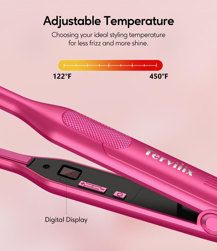 Terviiix Small Flat Iron for Short Hair, Pencil Flat Iron for Baby Hair, 3 10 Inch Skinny Hair Straightener for Pixie Cut, Dual Voltage