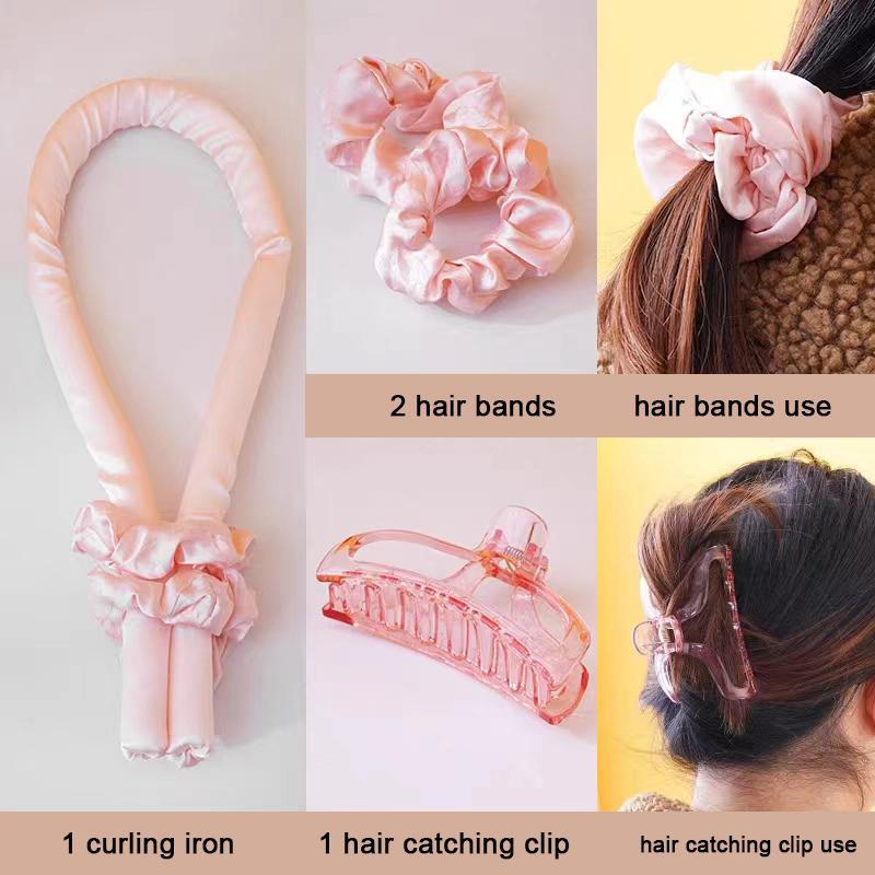 Hair Curling Sponge Rod with Silk Headbands and Hair Claw, 4 Counts Summer Heatless Curling Rod, Effortless Hair Rolling Stick, Natural Curl Hair Styling Tools for School Hairstyles, Curled Hair Rollers To Sleep in Overnight, Christmas, Christmas Gift