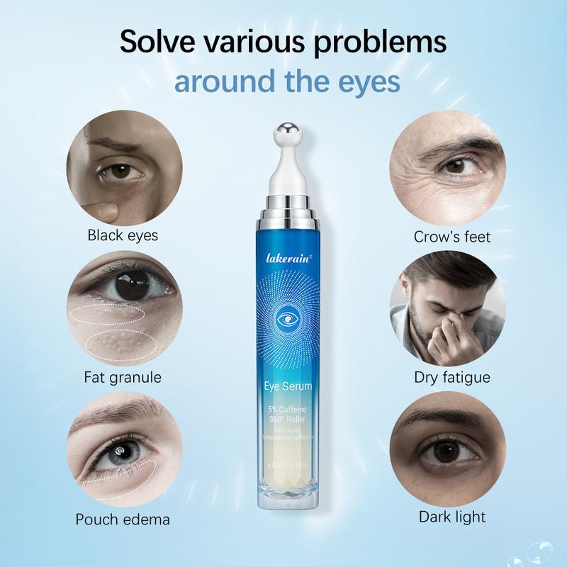 5% Caffeine Eye Serum with 360° Eye Massage Roller Eye Serum for Dark Circles & Relieve Puffiness, Reduce Wrinkles and Fine Lines, Eye Bags, Tighten Lifting Brightening Under Eye Cream-0.5 OZ