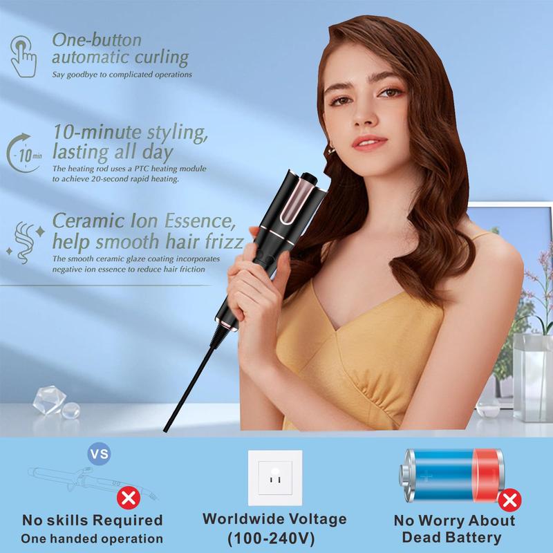 Automatic Hair Curler, 1 Count Auto Hair Curling Iron Wand with 4 Temperatures & 3 Timers & LCD Display, Professional Hair Styling Tool for Women