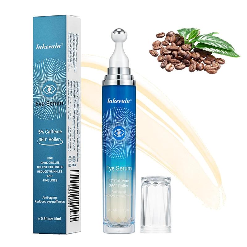 5% Caffeine Eye Serum with 360° Eye Massage Roller Eye Serum for Dark Circles & Relieve Puffiness, Reduce Wrinkles and Fine Lines, Eye Bags, Tighten Lifting Brightening Under Eye Cream-0.5 OZ