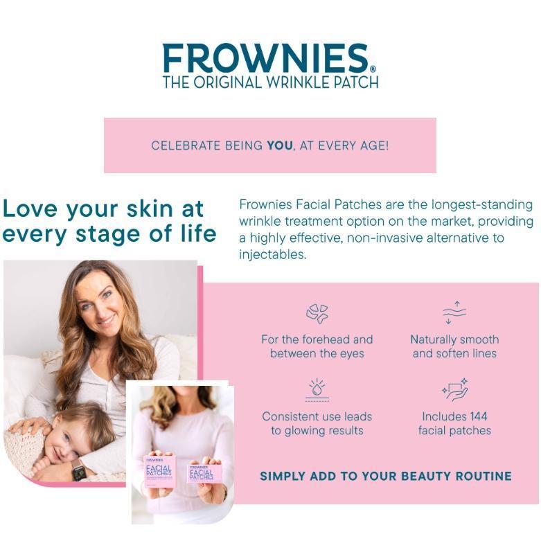 Frownies Facial Patches for Wrinkles on the Corner of Eyes & Mouth - Hypoallergenic Anti-Wrinkle Face Tape - Wrinkle Patch to Smooth & Soften Crow’s Feet & Smile Lines - For Overnight Use, 144 Patches