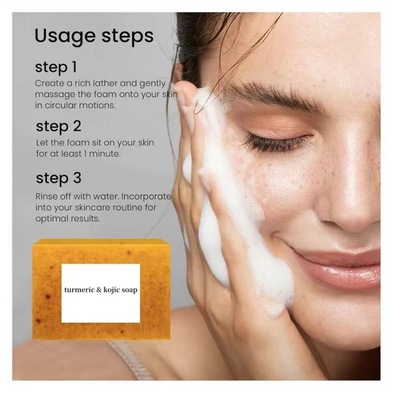 Lemon Turmeric & Kojic Acid Soap Bar, Summer Acne Face & Body Wash for Men & Women, Daily Skincare Cleanser Sets with Soap Saver Bags Body Care Comfort