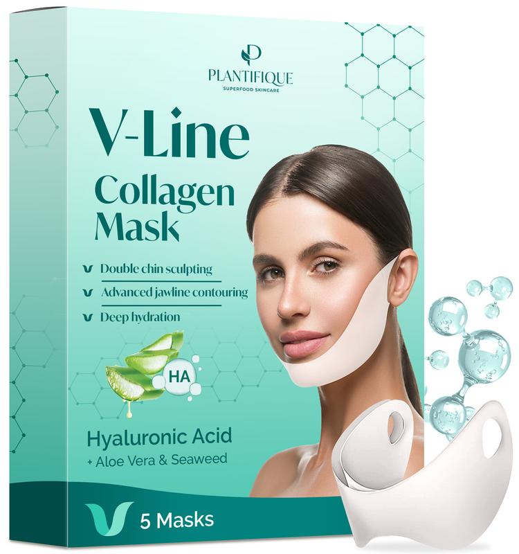 Plantifique V Line Lifting Mask - Double-Chin Remover - Snatched Jawline - Jawline Mask for a Defined Look - Vegan Mask - Smooths Fine Lines - Hydrating, Sensitive Skin, Hyaluronic Acid, Hypoallergenic Fabric, Korean Beauty, Cruelty-Free Skincare Comfort