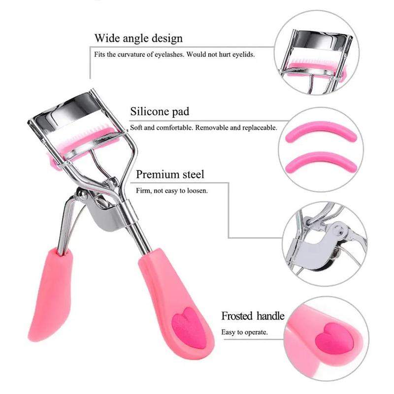 Reusable Eyelash Curler Set, 1 Count Eyelash Curler with 2 Counts Pad, Professional Eyelash Beauty Makeup Cosmetic Tools for Women