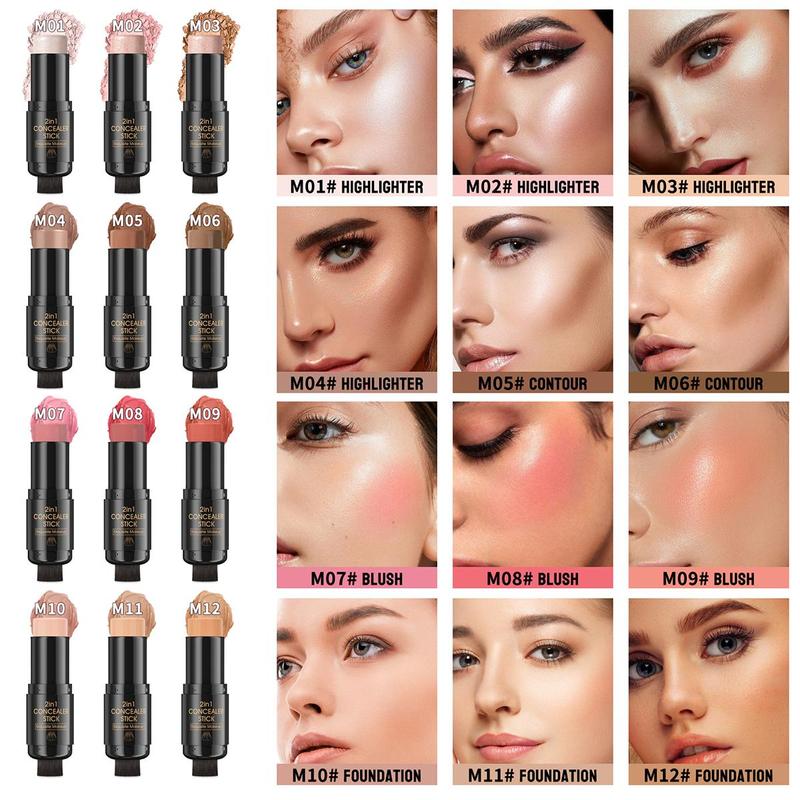 Long-lasting Face Contouring Stick, 1 Count Highlighter & Bronzer & Blush Stick, Non-greasy Face Contouring Pen, Lightweight Finishing Makeup, Christmas Gift