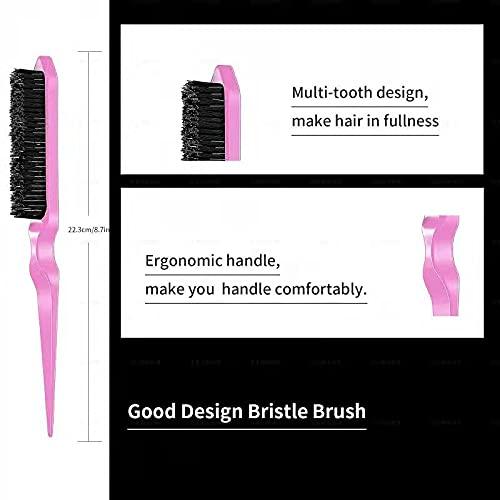 3 count Hair Styling Comb Set Teasing Hair Brush Rat Tail Comb Edge Brush for Edge& Brushing, Combing, Slicking Hair for Women (Pink)