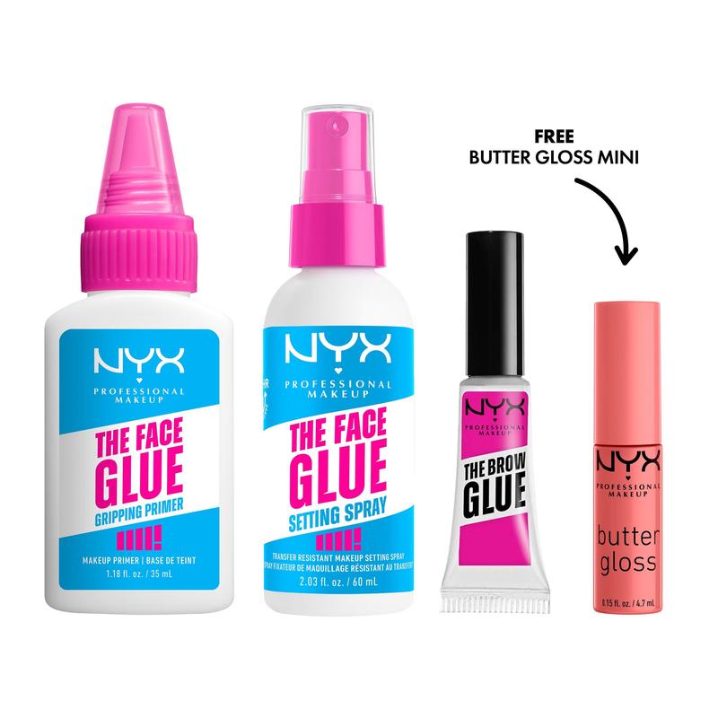 Glue On Bundle: The Ultimate Face Glue Duo + Clear Brow Glue + FREE Butter Gloss, NYX Professional Make up