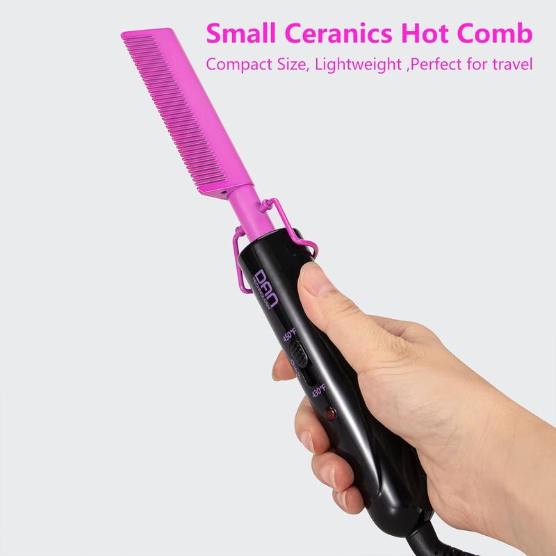 Dual  Ceramic Pressing Comb - 450F Fast Heating Mini Straightener for Lace Front Wigs and Black Women's Hair