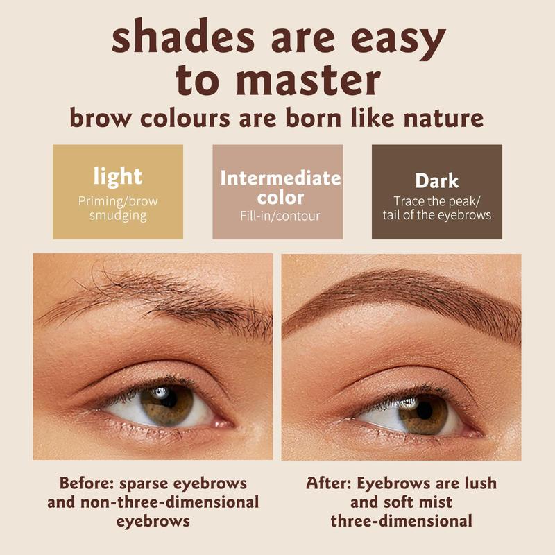 3 Color Eyebrow Powder with Brush, 1 Box Professional Waterproof Eyeshadow Palette, Long Lasting Eye Makeup Palette, Eye Makeup Tool for Women