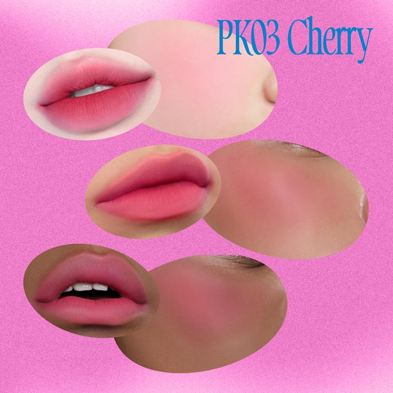 [Like Cherry] fwee Lip&Cheek Blurry Pudding Pot | Makeup Blush and Blurred Matte Lips | Pudding Texture, Airbrushed Finish | 2 colors (Like+Cherry) + Lip brush makeup set