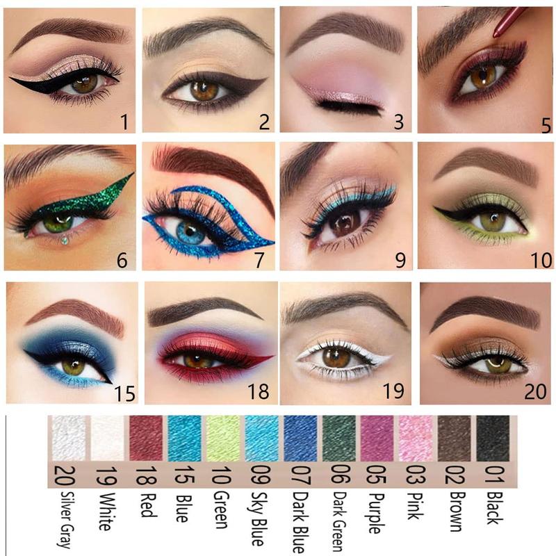 12Pcs Green Blue White Black Brown Purple Color Gel Glitter Eyeliner Pencils Set for Women Waterline Waterproof Smudge Proof lapiz de ojos delineador de ojos contra el agua Eye Liner Makeup 1-5